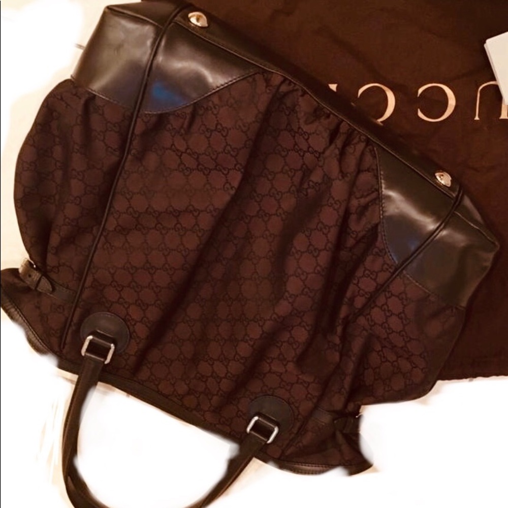 GUCCI CANVAS FULL MOON DARK BROWN TOTE BAG